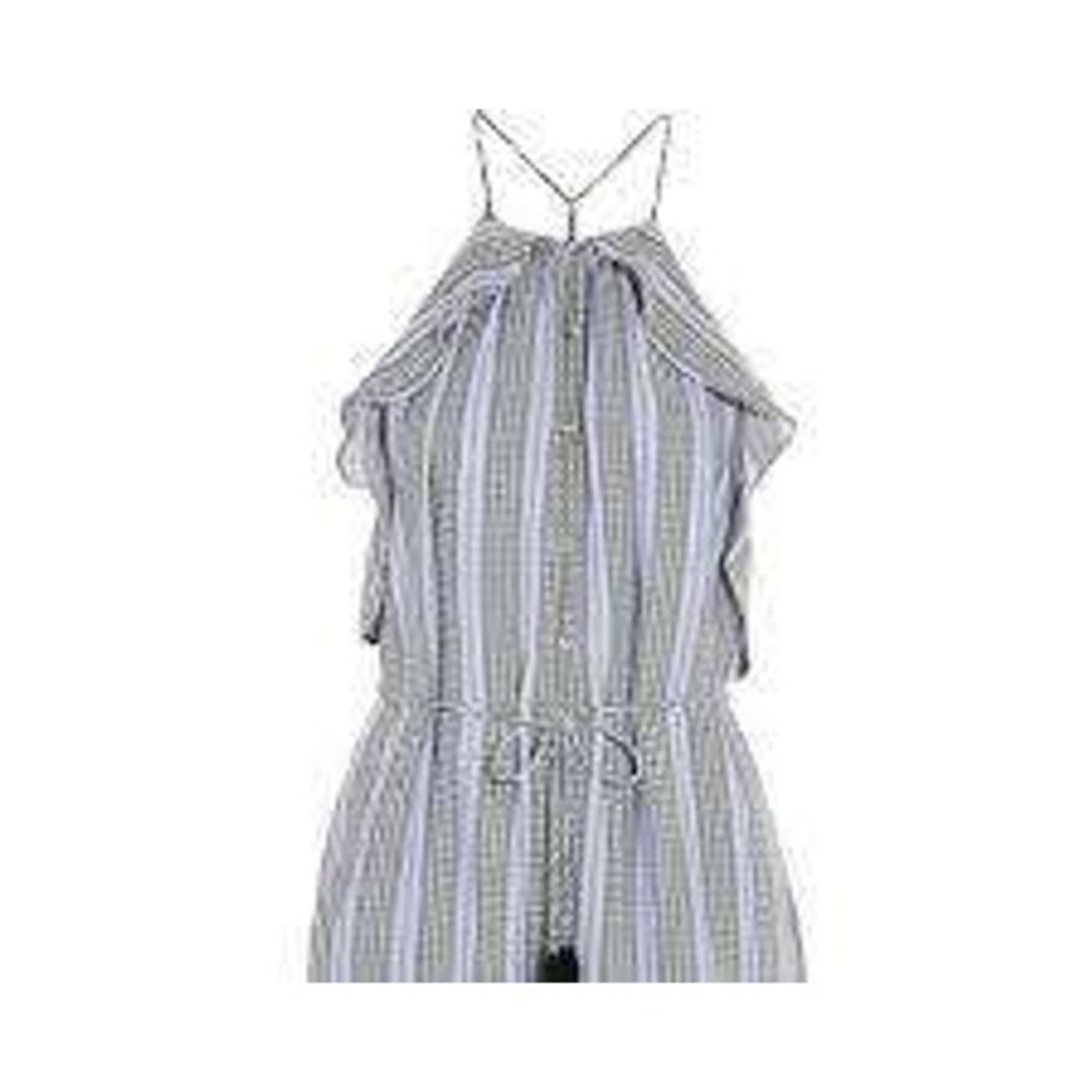 Zimmermann Blue White Striped Ruffle‎ Halter Romper Tassel Tie Waist Size 2